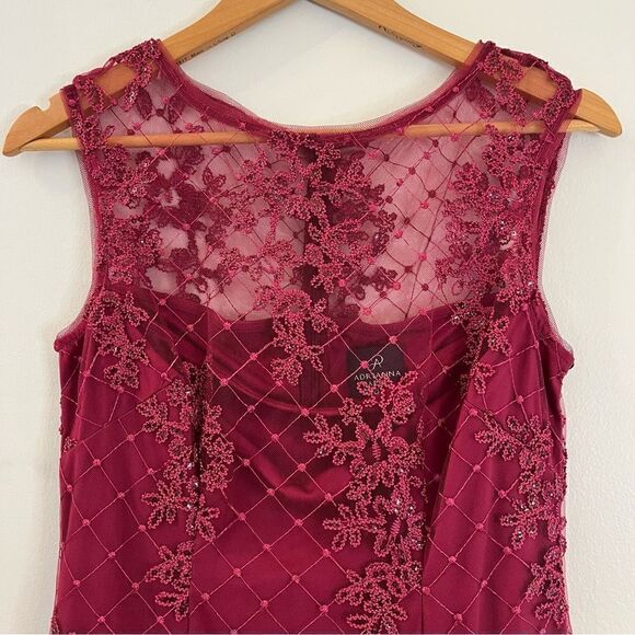 Adrianna Papell Sequin Embroidered Sheath Dress With Sheer Neckline, Pink, 4 NWT - Picture 10 of 14